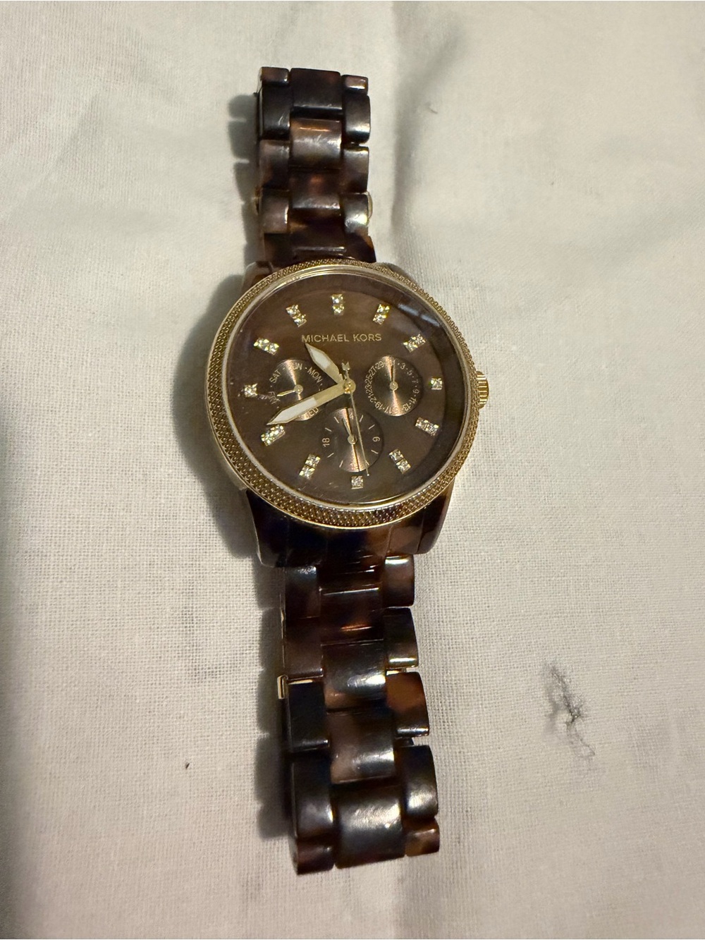 Michael Kors Brown Tortoiseshell and Gold Accent Chronograph Watch